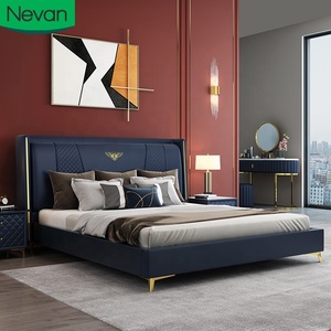 홈 침실 가구 부드러운 헤드 보드가있는 현대적인 디자인 침대 소년과 소녀를위한 저장 공간이 우수한 파란색 부드러운 나무 침대 - Product Image 1