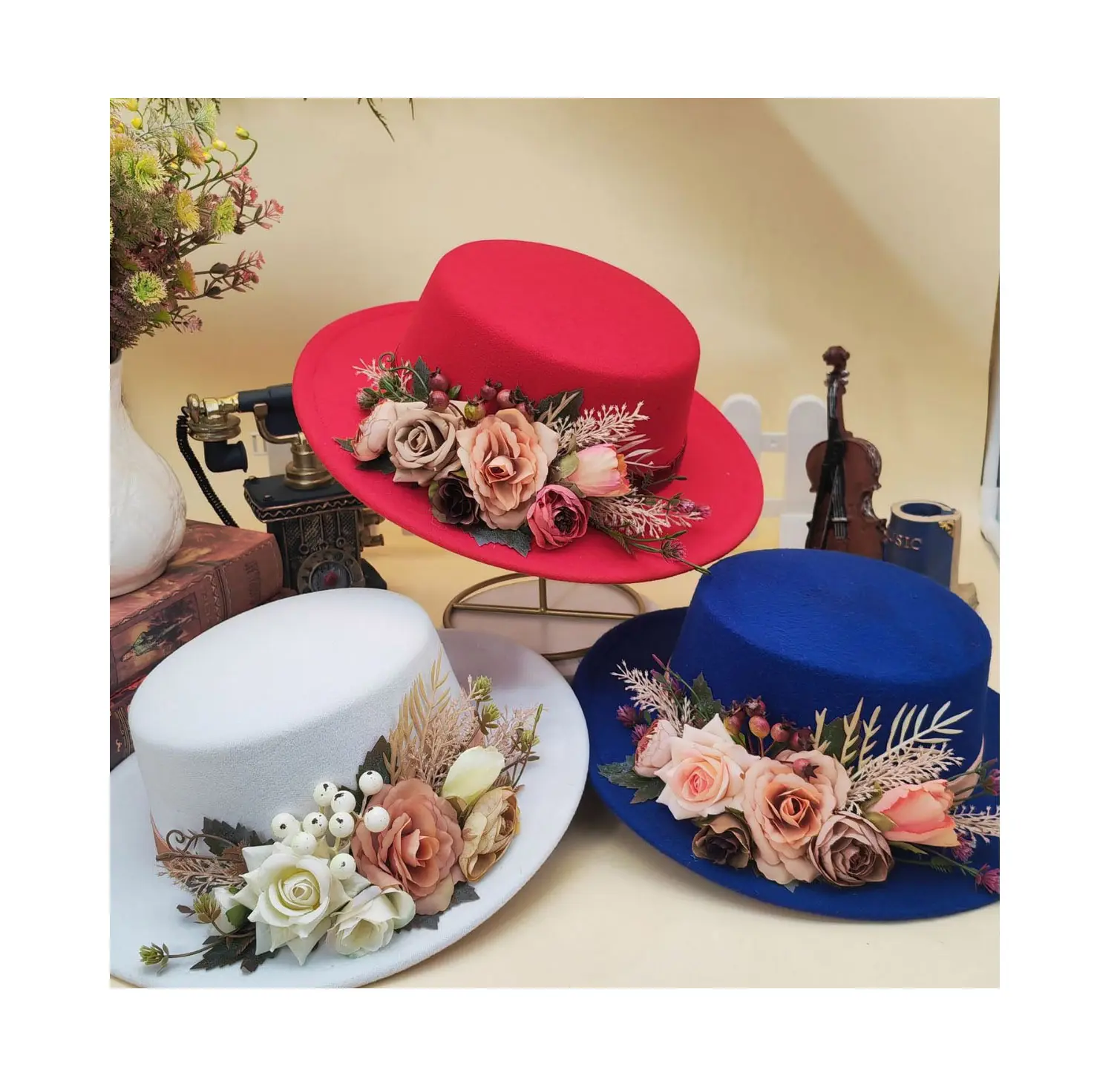 Di lusso multicolore cappello da chiesa banchetto banchetto formale cappelli a cilindro da sposa per donne signore abbigliamento quotidiano dei capelli
