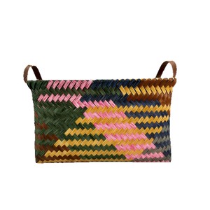 Cesta de Almacenamiento Tejida Retro Colorida, Rectangular, Hecha a Mano con Asa de PU, para Organizar Juguetes, Aperitivos y Ropa - Product Image 1