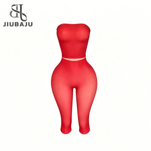 Set Due Pezzi Sexy da <span class=keywords><strong>Donna</strong></span>: Top Corto Trasparente Senza Maniche e Senza Spalline e Pantaloni Aderenti - Product Image 3