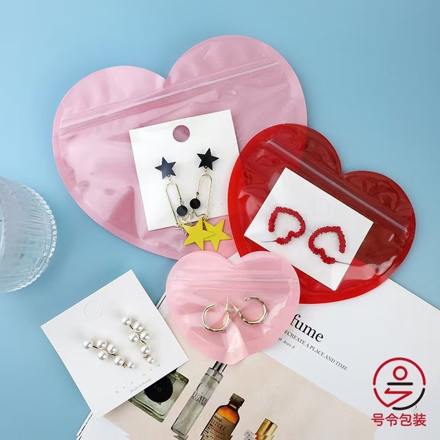Heart-Shaped Gift Bag Storage Packaging Mylar Bags Plastic Ziplock Pouch for Small Business Candy Jewelry Earring Bags Supplies