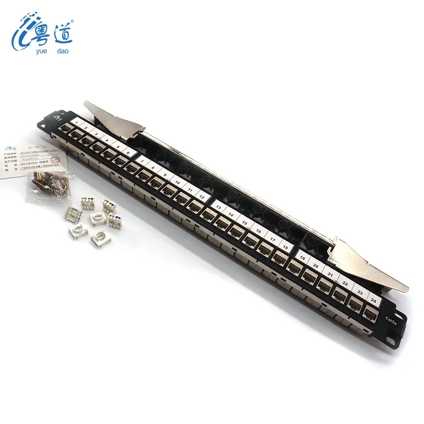 French Type Patch Panel 19 Inch Utpcat 5e Cat6 Cat 6a 24 Port Black Steel Cable Pcs Plastic Color Material Network Origin Size