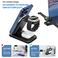 Station de charge sans fil pliable 4 en 1 15W, chargeur rapide, support pour 3 appareils, chargeur sans fil portable pour iPhone, montre, AirPods