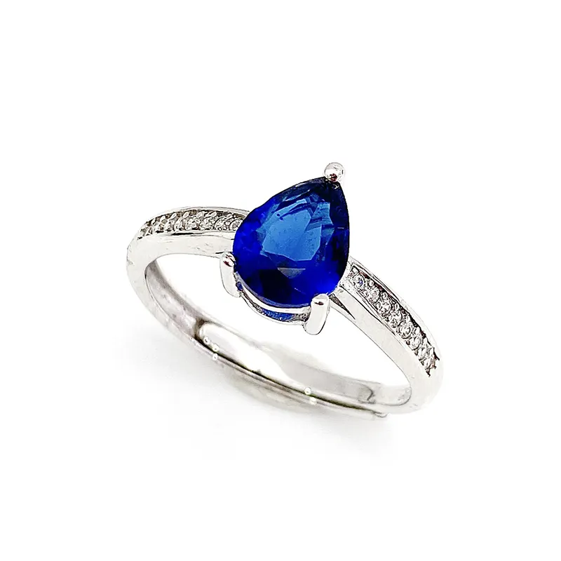 Open Size Blue Stone Classic Finger Rings Women Crystal Sterling Silver Ring 925