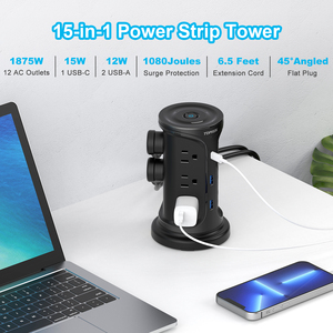 Protector contra sobretensiones Power Strip extensor de salida lateral múltiple con cable de extensión de 2 metros, <span class=keywords><strong>enchufe</strong></span> <span class=keywords><strong>plano</strong></span>, estación de carga USB de escritorio - Product Image 3