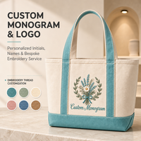 Sac fourre-tout en toile personnalisé brodé, motif couronne, écologique, sac à main bateau monogrammé, sac de plage en coton robuste pour femme