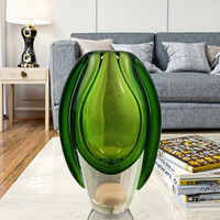 Vase unique en verre soufflé artisanal MJ, décor de maison, couleur verte, en verre Liuli Murano émaillé, dôme floral artistique pour table