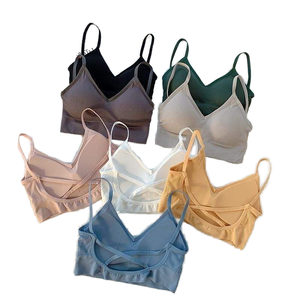 Sujetador de <span class=keywords><strong>Yoga</strong></span> deportivo inalámbrico de punto sin costuras transpirable <span class=keywords><strong>para</strong></span> mujer, chaleco de realce con tirantes de Color sólido, logotipo de copa transpirable de secado rápido - Product Image 6