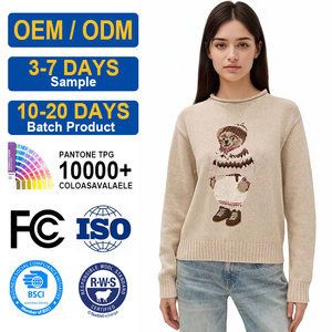 Maglione Personalizzato con Stampa Orso per <span class=keywords><strong>Donna</strong></span>, 100% Cotone Antipilling, Pullover Lavorato a Maglia, Stile Europeo Casual e Caldo per Esterni - Product Image 2