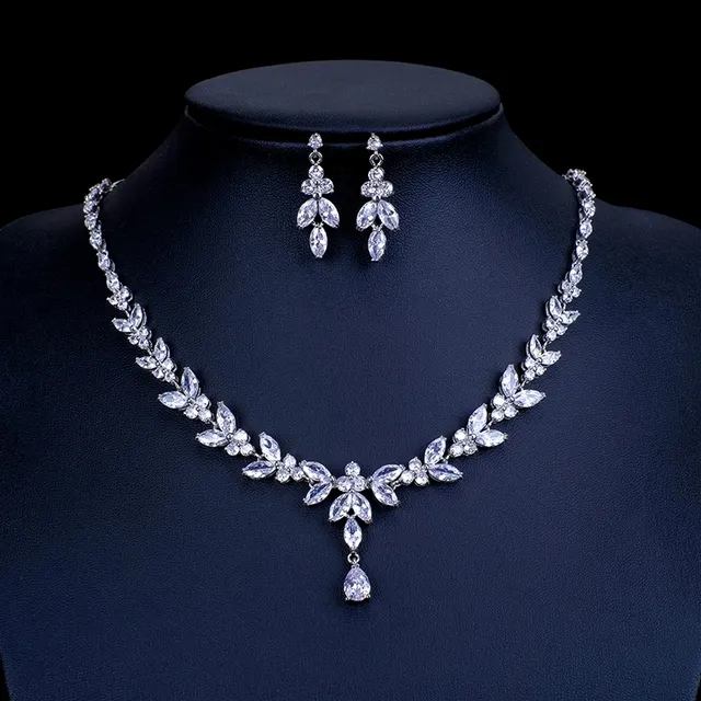 High Quality Cubic Zirconia Bridal Jewelry Sets Luxury Pure White Zircon Pendant Wedding Necklace Earrings Set for Women Gifts