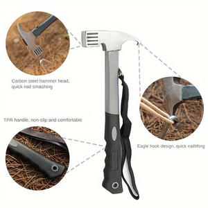 Marteau de camping robuste pour retirer les piquets de tente, tête en acier au carbone durable, aventures en plein air avec sangle de sécurité pour les extracteurs de clous - Product Image 1