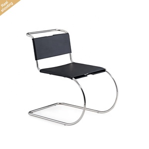 <span class=keywords><strong>Chaise</strong></span> de salle à manger moderne Bauhaus en <span class=keywords><strong>cuir</strong></span> avec siège <span class=keywords><strong>tubulaire</strong></span> pliable en acier inoxydable pour la salle à manger - Product Image 2