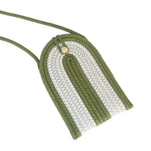 Mini Bolso Bandolera para Teléfono, Tela Verde Gris a Rayas, Correa Ajustable, Uso Diario - Product Image 3