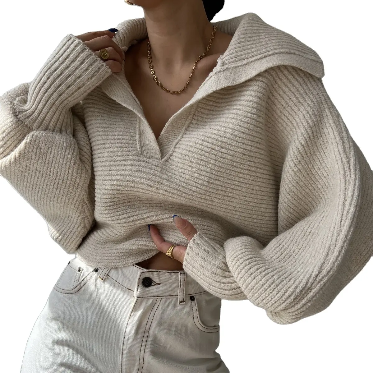 Ropa de mujer suéter con cuello vuelto para primavera y otoño
