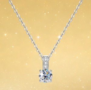 Collar de Moissanita de 1ct, Corte Redondo, Color D, Certificado GRA, VVS1, Joyería Geométrica Simple de Cobre con Baño de Oro de 14K para Mujer - Product Image 6