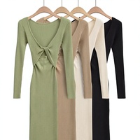 Robe crayon mi-longue en maille torsadée à col en V, style gothique, nouvelle collection automne, personnalisable avec votre marque, vente en gros