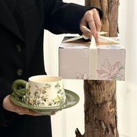 Nouveaux produits 2025 – Ensemble de tasses à café en céramique avec motif floral par sublimation, coffret cadeau pour le thé de l'après-midi, cadeau d'anniversaire