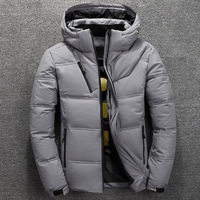 Veste parka d'hiver décontractée pour homme en duvet de canard blanc, couleur unie, à capuche, matelassée, fermeture éclair, grandes tailles, manteau chaud et épais pour l'extérieur