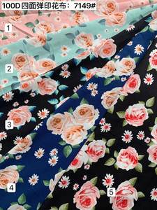 네 방향 스트레치 불렛 플로럴 프린트 폴리에스터 스판덱스 원단 패션 드레스 - Product Image 5