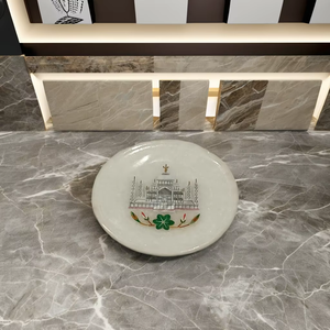 Handmade 4\" Inches White Marble Coaster Tile Inlaid <b>Stone</b> Crafts Featuring Taj Mahal Design Floral Style - Product Image 5