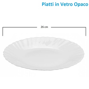 Piatti piatti in vetro bianco opaco, diametro 26 cm, bordo decorato, lavabili in lavastoviglie, set da 6 - Product Image 2