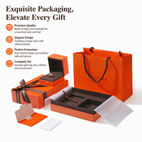 Coffret cadeau de luxe pour bijoux orange avec sac en papier et ruban, emballage haut de gamme en carton pour bague