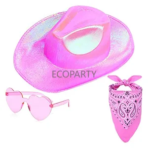 Cappello da Cowboy rosa con occhiali da sole a forma di cuore e velo da Cowgirl per bambine Costume da bambina accessori per feste di carnevale