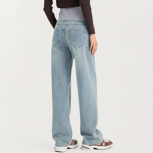 Jean <span class=keywords><strong>de</strong></span> maternité en denim pour femme, coupe <span class=keywords><strong>large</strong></span> avec empiècements intégrés et taille élastique <span class=keywords><strong>de</strong></span> soutien, <span class=keywords><strong>pantalon</strong></span> <span class=keywords><strong>de</strong></span> <span class=keywords><strong>grossesse</strong></span> - Product Image 4