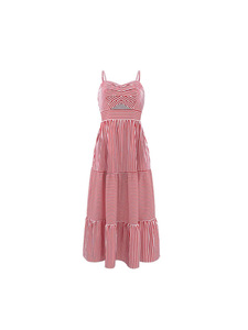 <span class=keywords><strong>Para</strong></span> <span class=keywords><strong>Amazon</strong></span> New Ladies Cross-Border Europa América Vestido 10645 Tirantes a rayas Casual Liso Teñido Gasa Hasta el suelo <span class=keywords><strong>para</strong></span> - Product Image 2