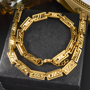 Classic Gold Link Chain Jewelry <b>Set</b> Stainless Steel Waterproof Minimalist Daily Wear Necklace <b>Bracelet</b> <b>Set</b> - Product Image 1