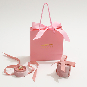 Custom Logo <b>Hot</b> Stamping Paper <b>Bag</b> Mini Clothes Luxury Gift Paper <b>Bag</b> with Ribbon Handle Jewelry <b>Bag</b> for Ring Earring Necklace - Product Image 1