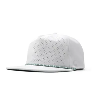 Premium individuelles gummi-logo golfmütze seil auf krempe wasserdichte mütze coronado polyester 5 panel golfmütze
