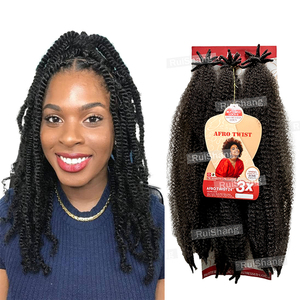 Venta caliente 3X SPRINGY AFRO TWIST 24 "Trenza de ganchillo Cabello sintético preesponjoso Extensiones a granel Kinky Marley Cabello trenzado 24 pulgadas - Product Image 1