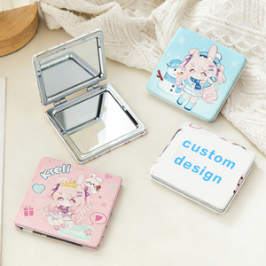 Hand Mirror Metal Round Mirror Custom Portable High-definition Makeup Mirror Portable Touch Up Mirror Cartoon Square
