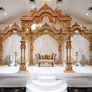 Hindu Wedding Wooden Carved Mayur Mandap Indian Wooden Handicraft Peacock Wedding Mandap Gujarati Wedding Wooden Mandap USA - Product Image 1
