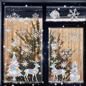 Pegatinas de Vinilo Adhesivas de Navidad con Corte Kiss-Cut, Efecto Arcoíris Prisma, para Vidrio Estático, Impermeables, Adhesivos Prismáticos para Ventanas, Atrapasoles - Product Image 1