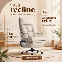Chaise de bureau de direction haut de gamme en cuir véritable moderne avec fonction massage, hauteur réglable, base pivotante, multifonctionnelle et luxueuse