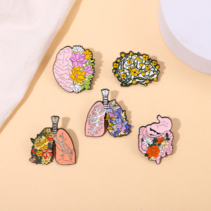 Broches <span class=keywords><strong>de</strong></span> metal esmaltados florales anatómicos personalizados al por mayor, broches <span class=keywords><strong>de</strong></span> metal con motivos <span class=keywords><strong>de</strong></span> órganos y flores, accesorio <span class=keywords><strong>de</strong></span> arte médico, en stock - Product Image 1