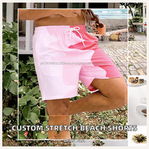 Customized Stretch Polyester Summer Solid Cargo Swim Wear Worsted Knitted Mid Waist Beach Shorts Swimming <b>Trunks</b> for <b>Men</b> - Product Image 2