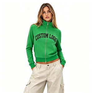 Sweat-shirt court à col montant imprimé rétro américain pour femme avec logo personnalisé - Product Image 1