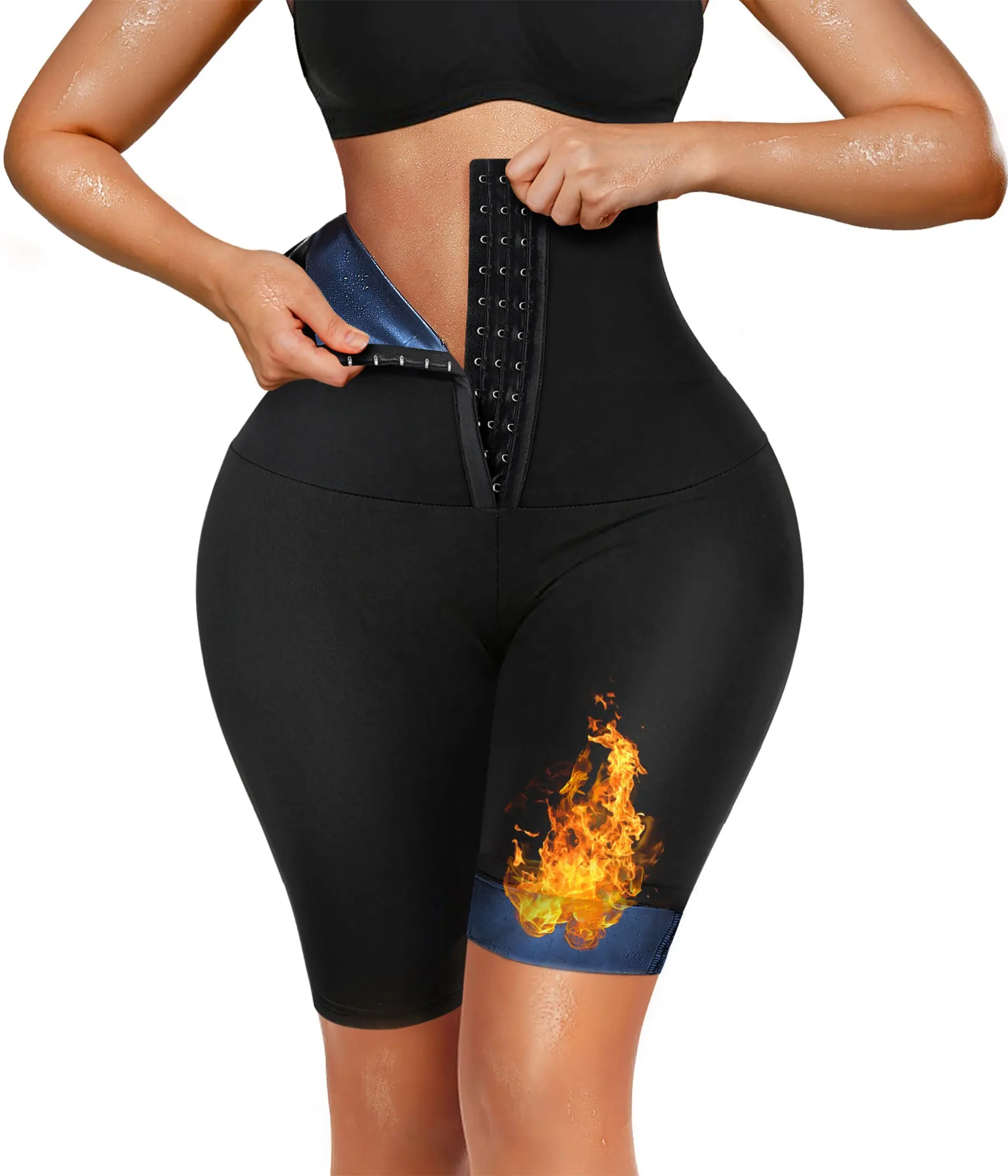 Sauna Sweatshorts Voor Vrouwen Hoge Taille Thermo Taille Trainer Afslankende Leggings Broek Body Shaper