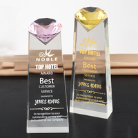 Noble Vente en gros Taille personnalisée Crystal Awards Diamant Trophée Gravure gratuite Crystal Diamond Awards
