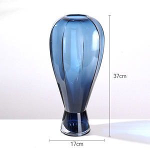 Novedades: Florero de Cristal Transparente en Forma de Hongo Azul, Botella de Vidrio Cilíndrica con Diseño de Flor de Cristal - Product Image 3