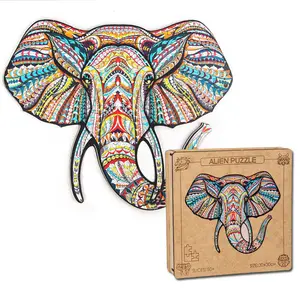 Puzzle en bois décoratives d'éléphant, de petite taille, forme Unique, beaux jouets d'animaux, WD21142, 150