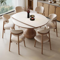Ensemble table et chaises en bois massif et dalle de roche, nouveau modèle pour usage domestique, table ronde pliable à double usage (carrée et ronde)