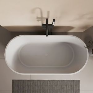 Baignoire autoportante ovale en pierre artificielle, finition mate moderne, surface solide, pour usage intérieur en hôtel, baignoire profonde - Product Image 3