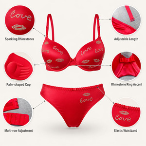 Ensemble de lingerie push-up pour femme avec soutien-gorge à strass détachable Deep Love - Product Image 3