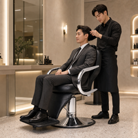 Fauteuil de Barbier Professionnel Inclinable Robuste en Cuir PU Noir avec Accoudoirs Chromés pour Salon de Coiffure et Équipement de Spa