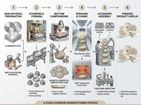 Ensemble de 7 ustensiles de cuisine antiadhésifs classiques écologiques OEM/ODM en aluminium moulé sous pression avec couvercles en verre, compatibles lave-vaisselle et four