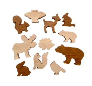 Ahşap hayvanlar oyuncaklar Woodlland hayvan Montessori oyuncaklar Moose tilki ayı baykuş geyik kuş - Product Image 1